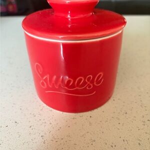 Sweese- Red Porcelain French Butter Bell Crock Keeper Dish